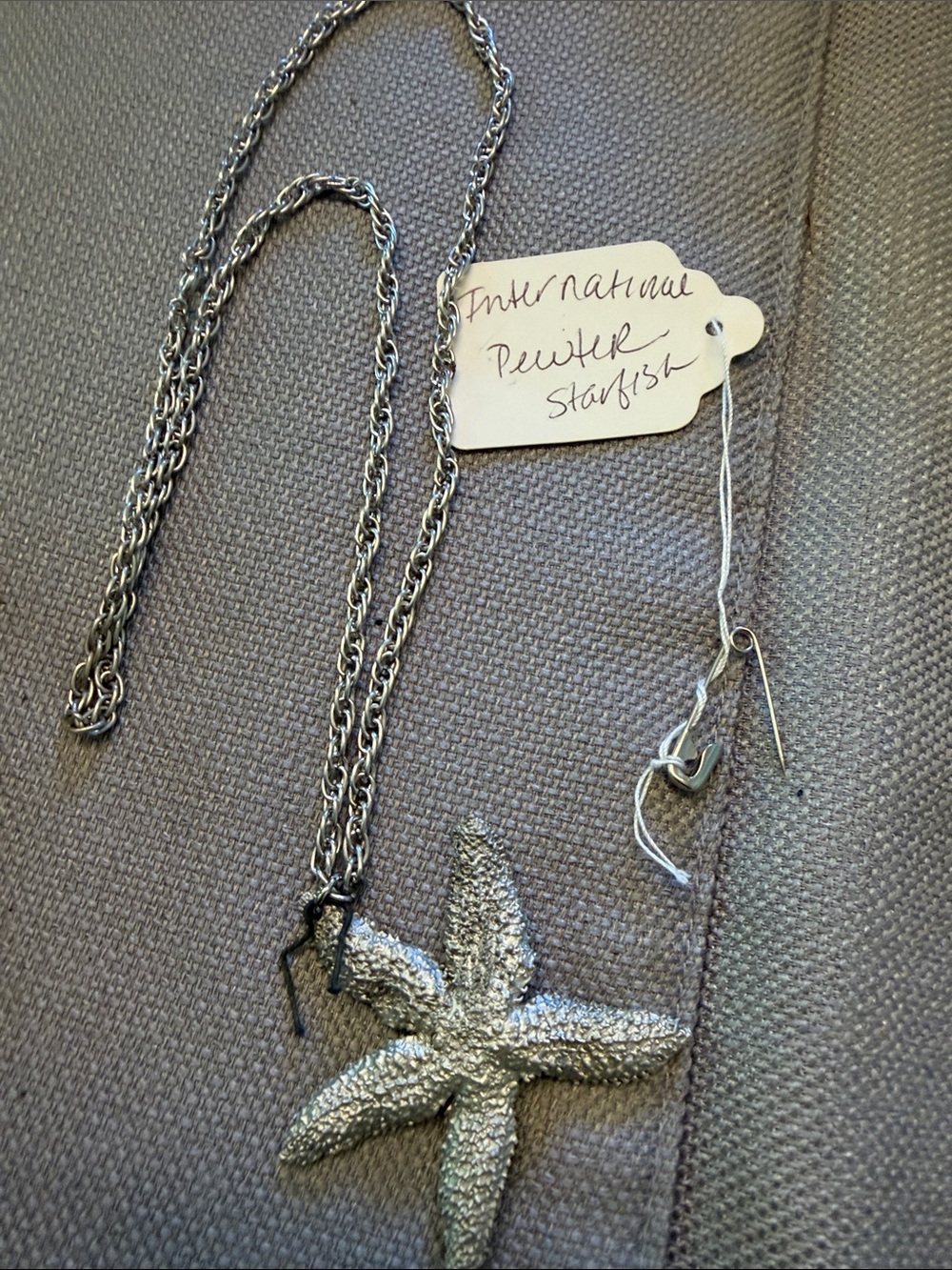 Pewter Starfish Pendant Necklace - Silver Tone